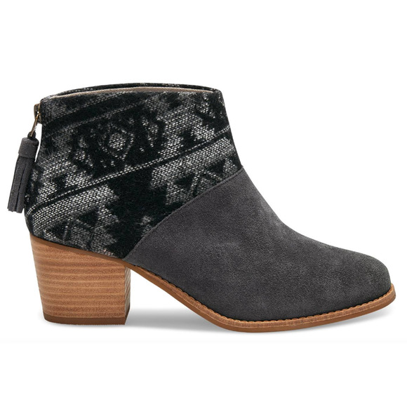 TOMS Women's Wool Leila Zip Up Ankle Bootie Grey Tribal Suede Wool Size 9 1/2 - Picture 1 of 11